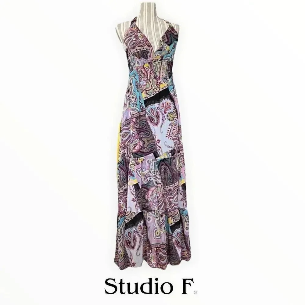 STUDIO F | Multicolored | Halter Smocked Waist Printed Dress - Picture 1 of 13